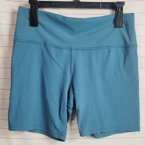 ATHLETA TRANSCEND 7INCH BIKE SHORTS IN TEAL, SZ XL
